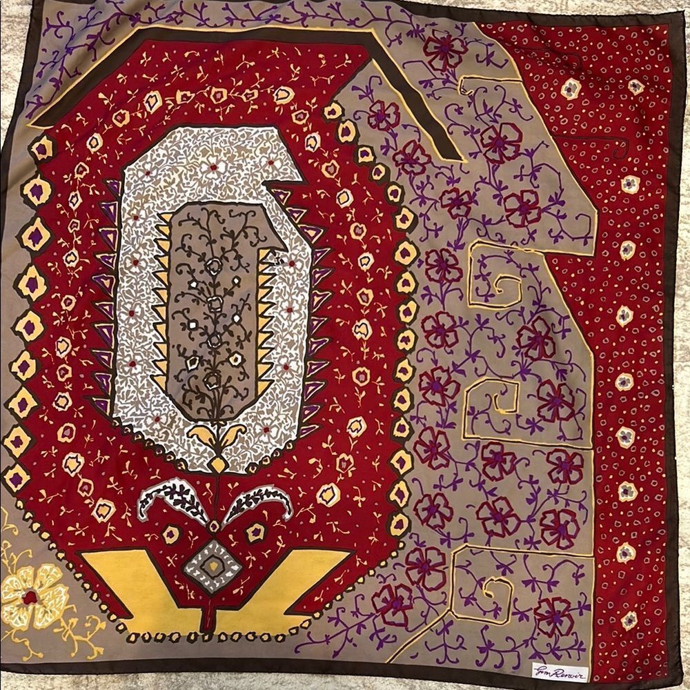 Vintage Jim Renoir Colorful Patterned Silk Scarf
